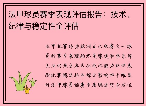 法甲球员赛季表现评估报告：技术、纪律与稳定性全评估